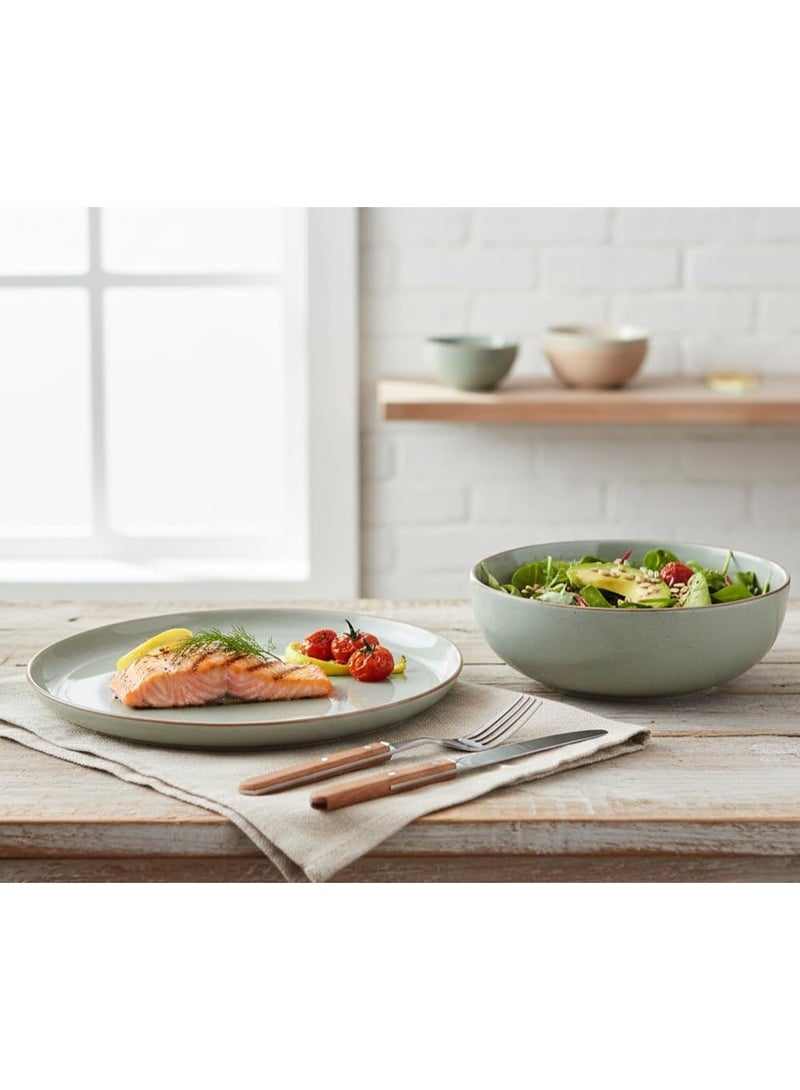 over&back Options Stoneware 2 Piece Serving Set, Durable Everyday Serveware, 1 x Serving Bowl - 25.7 cm / 2.89 L & 1 x Serving Platter - 40.8 x 27.3 cm - Sage Green - Image 4